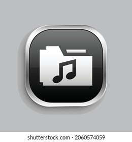 folder music icon design. Glossy Button style rounded rectangle isolated on gray background.. Vector illustration