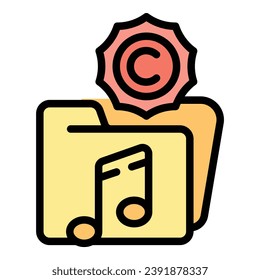 Folder music law icon outline vector. Copyright patent. Right copy color flat