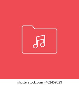 Folder Music Line Icon On Red Background