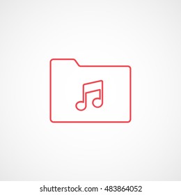 Folder Music Red Line Icon On White Background