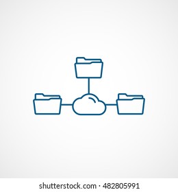 Folder Network Cloud Blue Line Icon On White Background