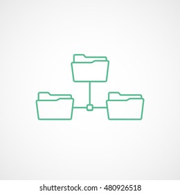 Folder Network Green Line Icon On White Background