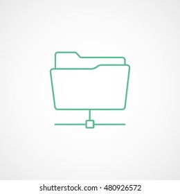 Folder Network Green Line Icon On White Background