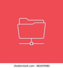 Folder Network Line Icon On Red Background