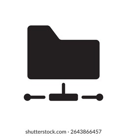Folder network node icon. File folder linked to central node, secure data system icon.