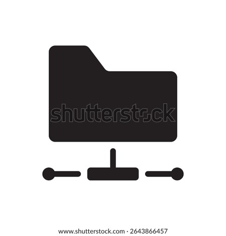 Folder network node icon. File folder linked to central node, secure data system icon.