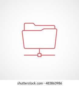 Folder Network Red Line Icon On White Background