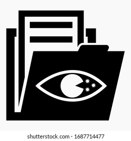 Folder and night vision icon. Illustration of the eyes with the moon. Technical documentation. List of videos. Vector icon.
