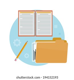 Folder, notebook and pencil. Business concept for office workers