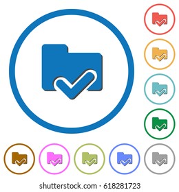 Folder ok flat color vector icons with shadows in round outlines on white background