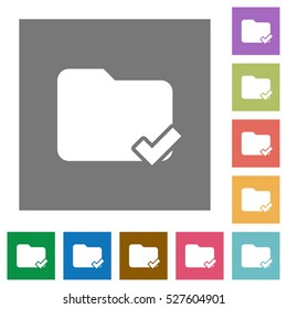 Folder ok flat icons on simple color square background.