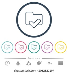 Carpetas ok arrojar iconos de color plano en contornos redondos. 6 iconos de bonificación incluidos.