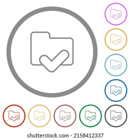 Folder ok outline flat color icons in round outlines on white background