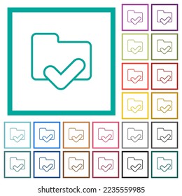 Folder ok outline flat color icons with quadrant frames on white background