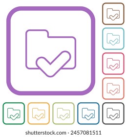 Folder ok outline simple icons in color rounded square frames on white background