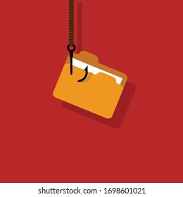 folder on fishing hook .Conceptual vector illustration in flat style design.Isolated on background.