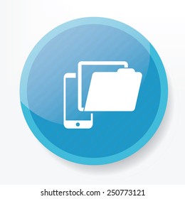 Folder on mobile icon on blue button,clean vector