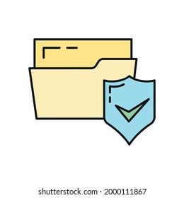 Folder online database cloud computer technology icon, remote data storage, protect information outline flat vector illustration, isolated on white. Concept modern web server tool security.