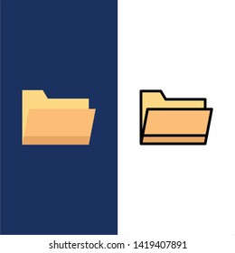 Folder, Open, Data, Storage  Icons. Flat and Line Filled Icon Set Vector Blue Background