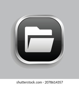 abrir el diseño de iconos de relleno. Estilo botón brillante rectángulo redondeado aislado en fondo gris. Ilustración del vector