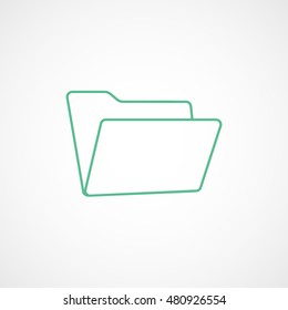 Folder Open Green Line Icon On White Background