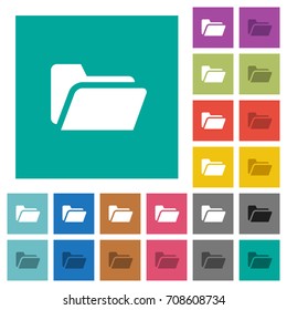 Folder open multi colored flat icons on plain square backgrounds. Included white and darker icon variations for hover or active effects.