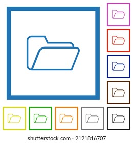 Folder open outline flat color icons in square frames on white background