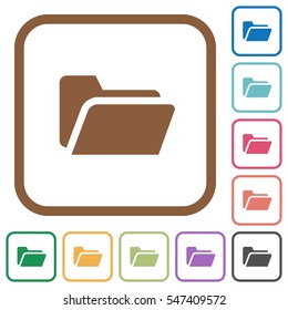 Folder open simple icons in color rounded square frames on white background