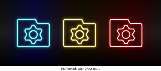 folder, option neon icon set. Set of red, blue, yellow neon vector icon