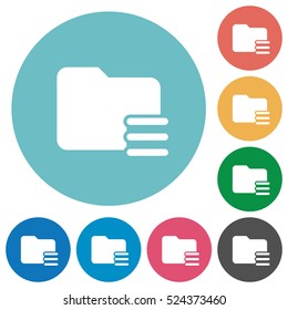 Folder options white flat icons on color rounded square backgrounds
