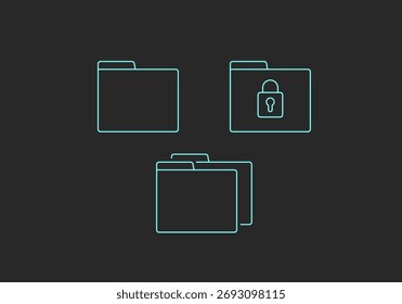 Ícone de estrutura de tópicos de pasta incluir com ícone de pasta única e de grupo e ícone de pasta bloqueada