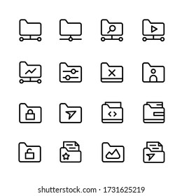 Folder outline icon pack. Media icon sets variations. Ready to use for website, mobile app, presentation and any other projects.