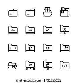 Folder outline icon pack. Media icon sets variations. Ready to use for website, mobile app, presentation and any other projects.