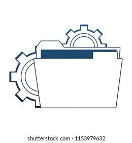 Folder over gears symbol blue lines