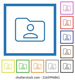 Folder owner outline flat color icons in square frames on white background