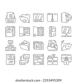 folder paper business file empty icons set vector. blank open, office template, document information, presentation page, archive cover folder paper business file empty black contour illustrations