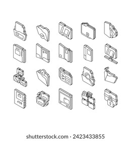 folder paper business file empty isometric icons set. blank open, office template, document information, presentation page, archive cover folder paper business file empty color line