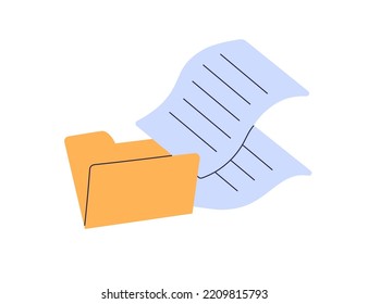 Folder with paper documents icon. Yellow office file with business docs, project, data report, official information. Archive, paperwork concept. Flat vector illustration isolated on white background