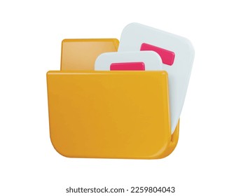 Folder and paper for management file document with 3d vector icon illustration