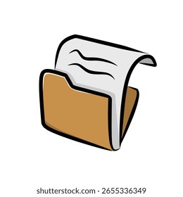 Folder with paper simple cartoon icon for office document management and digital workspace illustration