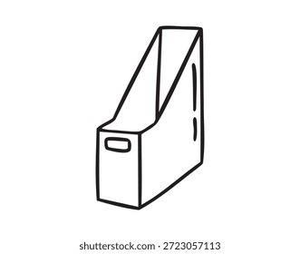 Carpeta para papeles, papelería escolar, doodle planificador de arte de línea, contorno de contorno, monocromo, dibujado a mano. Ilustración vectorial.
