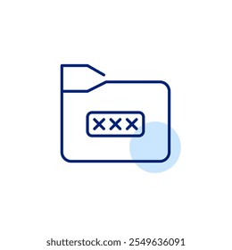 Folder and password input covered with asterisks. Access controlled files. Secure and private files storage. Pixel perfect, editable stroke icon
