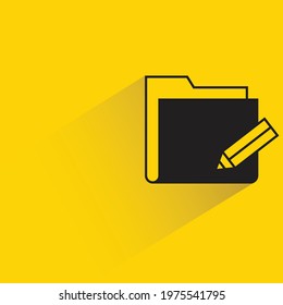folder and pen icon shadow on yellow background