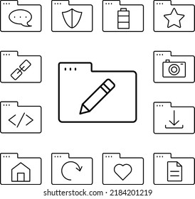 Icono de lápiz de carpetas en una colección con otros elementos