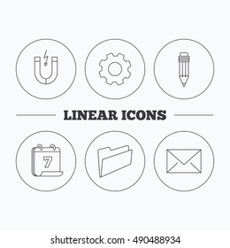 Folder, pencil and mail envelope icons.