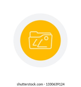 Folder of pictures or photos, gallery, outline linear icon. Icon in colored circle with gray bold border. Web button, modern flat design