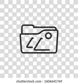 Folder of pictures or photos, gallery, outline linear icon. Black symbol on transparency grid