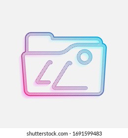 Folder of pictures or photos, gallery, outline linear icon. Colored logo with diagonal lines and blue-red gradient. Neon graphic, light effect