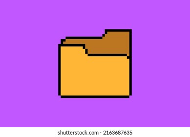 Folder pixel style illustration vector, 8-bit concept, colorful file idea, pixel art computer folder, isolated on purple background, flat vector design, animation and video game asset