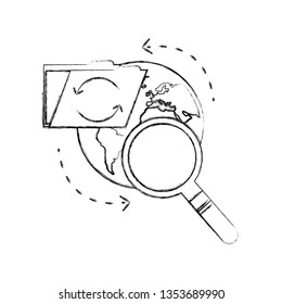 folder with planet earth and magnifying glass